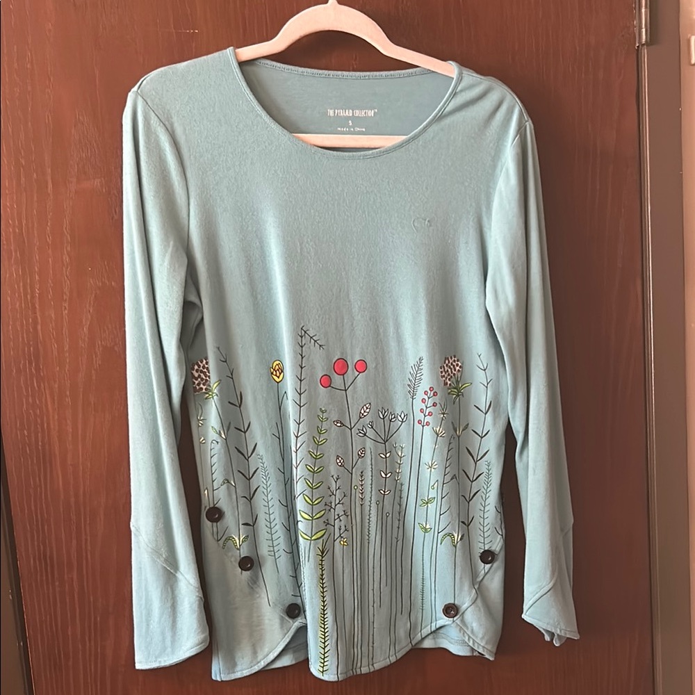 Floral Embroidered Women's Top - Blue